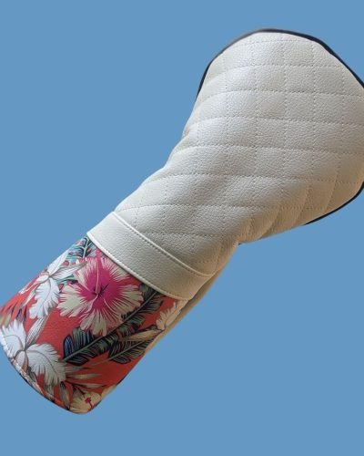 White and pink botanical head cover