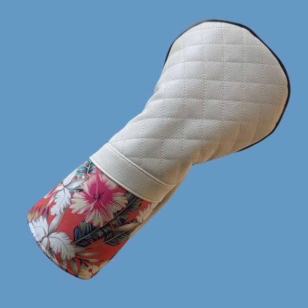 White and pink botanical head cover